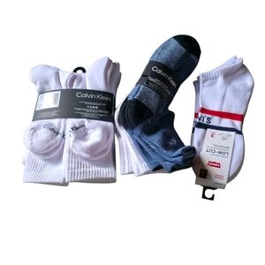 14 Pairs Of Calvin Klein, Levis Men's White and Black Athletic Socks